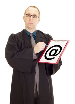 Lawyer showing something on clipboard