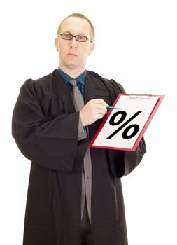 Lawyer showing something on clipboard