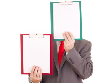 Businessman with clipboards