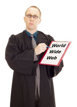 Lawyer showing something on clipboard