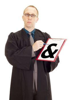 Lawyer showing something on clipboard