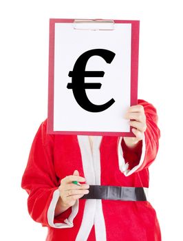 Female santa showing something on clipboard