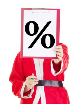 Female santa showing something on clipboard