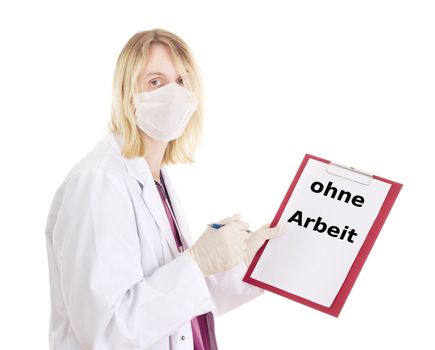 Medical doctor with clipboard: out of job