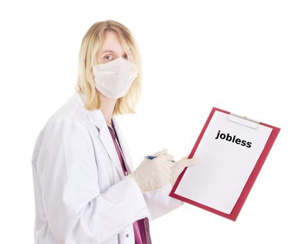 Medical doctor with clipboard: jobless
