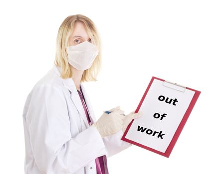 Medical doctor with clipboard: out of work