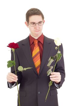 Young man with roses