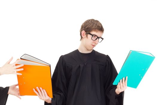 Young attorney with a lot of work