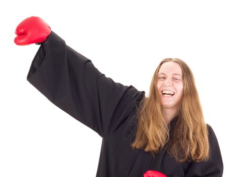 Young attorney with boxing gloves