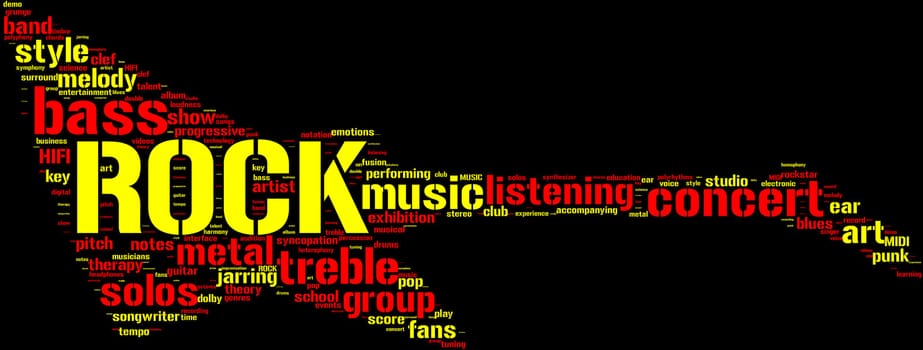 rock electric guitar music tag cloud on a black background