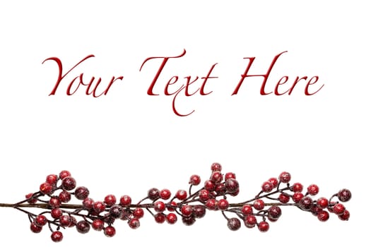Sparkly Red and Silver Berries on Branch Background with Copy Space