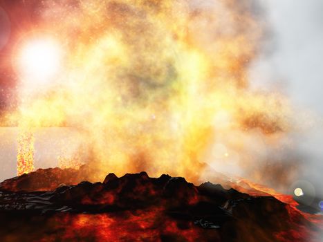 Huge volcanic eruption on land
