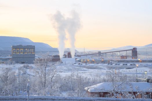 Iron ore Refinery Factory Plant in winter Kiruna Sweden