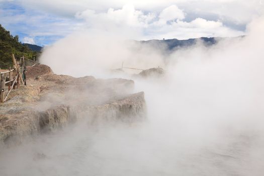 Sulfur Mud Volcano Pool on Plateau Dieng National Park, Java, Indonesia