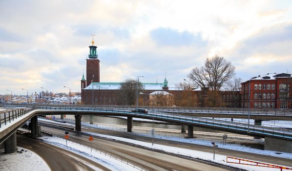 Architecture Stockholm City Hall at dusk twilight Sweden 