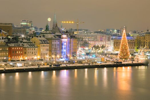 Aerial view of Stockholm Skyline Cityscape at Night