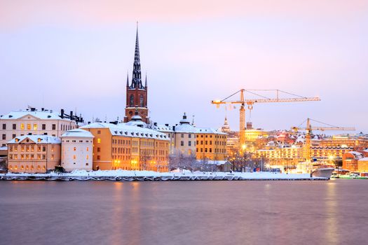 Cityscape of Gamla Stan Old Town Stockholm city at dusk Sweden