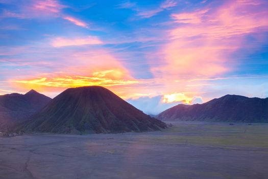Batok Volcano at Bromo Mountain Region National Park East Java Indonesia at Dusk