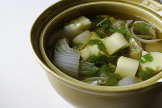 Delicious Thai food : soup with tofu vegetable and pork 