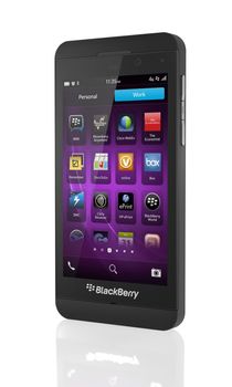 Galati, Romania - February 15, 2013: BlackBerry Z10 that powers the phone is a modern operating system with a brand new gesture-based interface and support for powerful dual-core CPUs. 