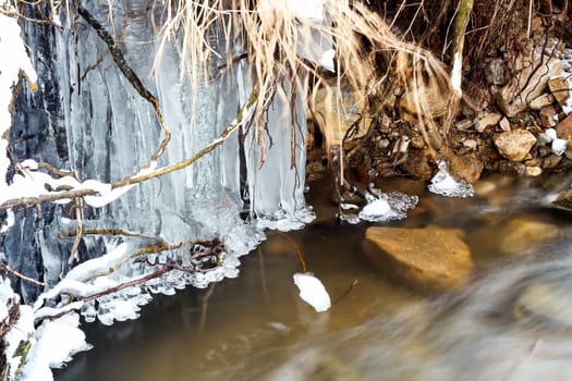 frozen river in a wood shooted in winter