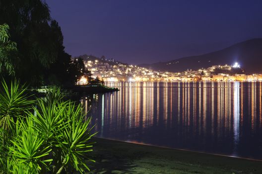 Nighttime shot of Poros in greece.