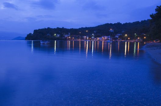 Blue hour shot of the Neorion Bay at Poros in greece.