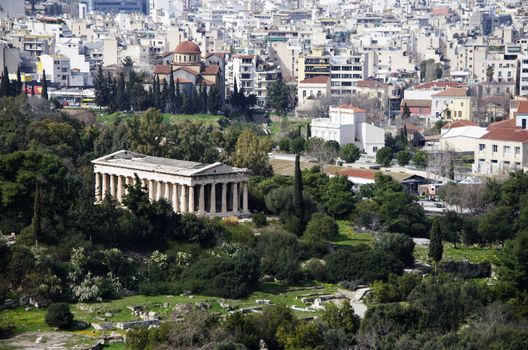 The Temple of Hephaestus is the best conserved ancient Greek temple in Athens. It forms a striking contrast to the modern city.