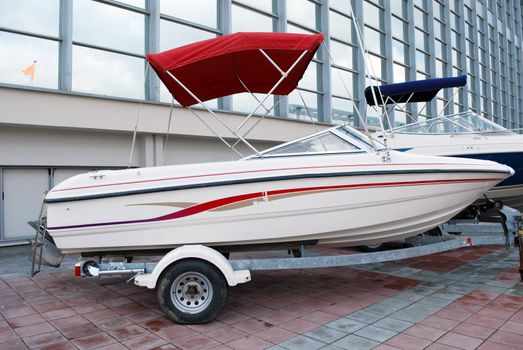 fast motor boat on trailer