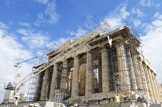 The Pantheon on the Acropolis of Athens under construction.