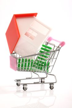 House on shopping cart over white 