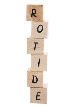 Editor spelt out backwords using wooden blocks on white background.