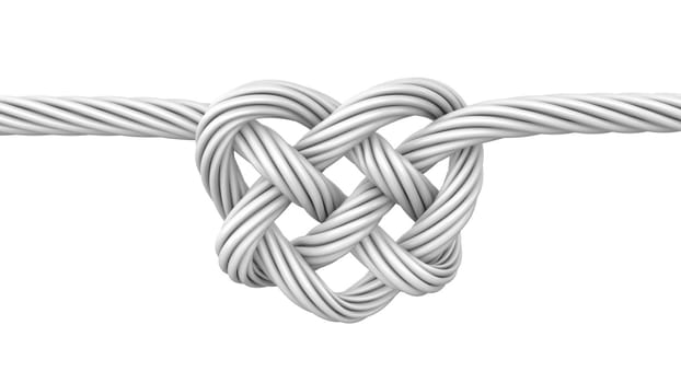 White heart shaped knot, isolated on white background