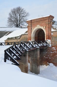 Detail of Peterwaradein fortress covered with snow