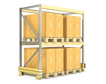 Pallet rack with cargo, isolated on white background