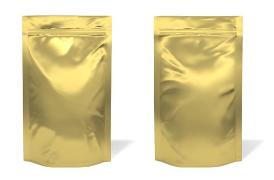 Golden foil bag package isolated on white background