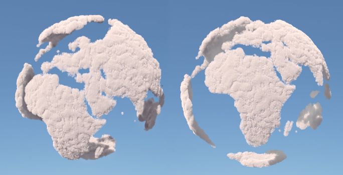 Cloud globe, Europe and africa, isolated on blue