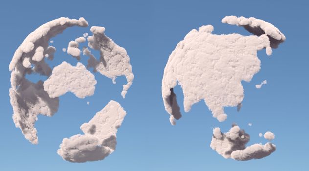 Cloud globe, Asia and Australia, isolated on blue