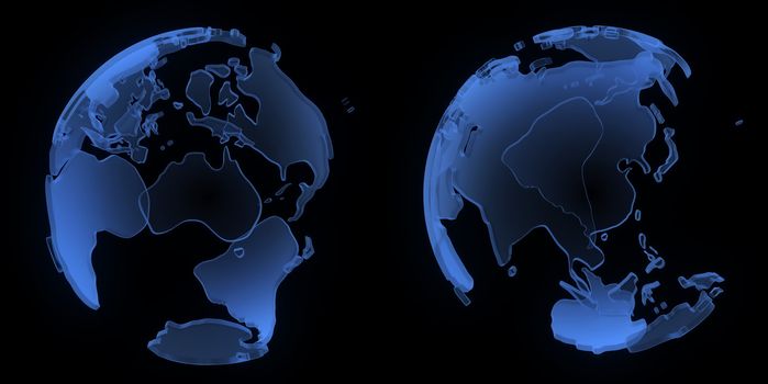 X ray globe, Asia and Australia, isolated on black