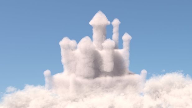 Castle in the clouds, isolated on white background