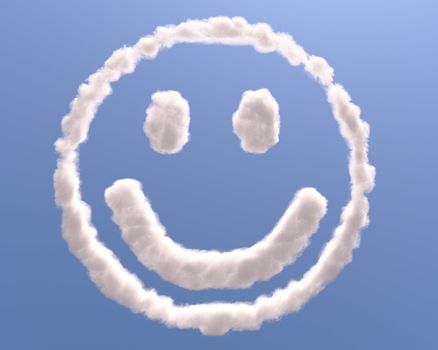 Smiley face in clouds, isolated on blue background