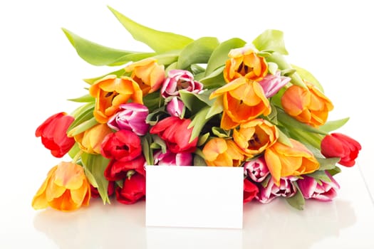 Bunch of tulips with card