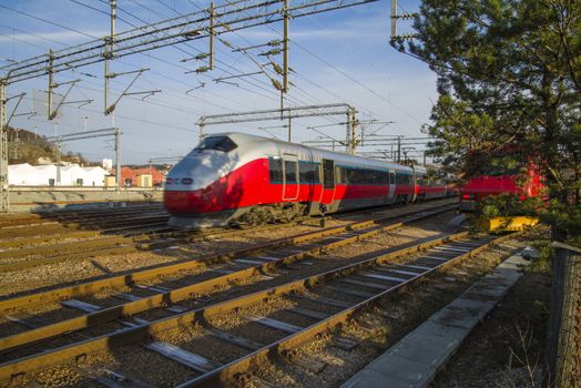 train at full speed on their way from Halden railway station to Oslo main railway station