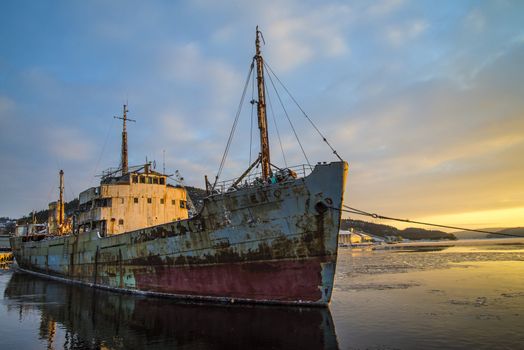 tug Frier and tug Skilsø have attached the hawsers and tows now Ms Hamen (which is a historic vessel built in 1949 in UK) from Halden harbor in Norway to Hirtshals in Denmark, the pictures are shot in December 7, 2012 at Halden harbor.