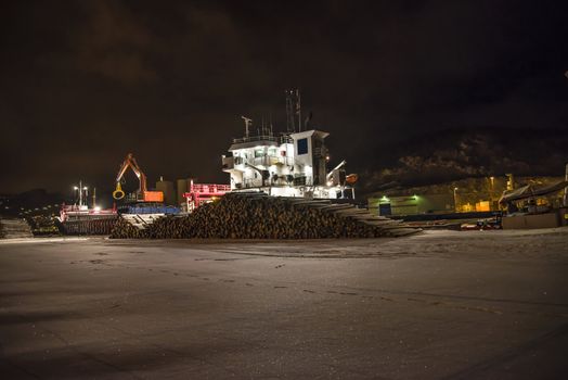 "Mv Hagland chief" who is a cargo vessel has been moored at the port of Halden and uploaded timber, Hagland chief is a new ship built in 2012 and sails under the Nederlands flag (nl), the image is shot in december 2012.