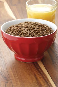 Delicious and nutritious cereal, high in bran, high in fiber, served in a beautiful  French Cafe au Lait Bowl with wide rims. In place of handles. This healthy bran cereal will be an aid to digestive health.