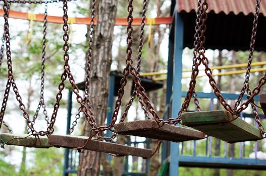 Colorful children playground in the city park without children