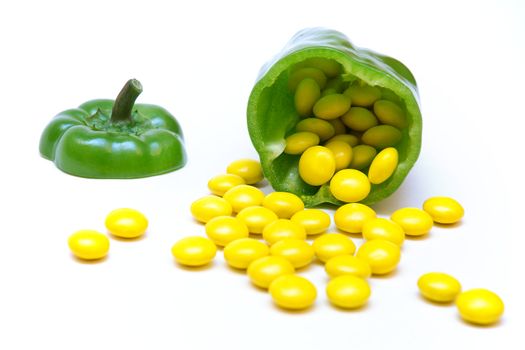 Green pepper filled with yellow candy