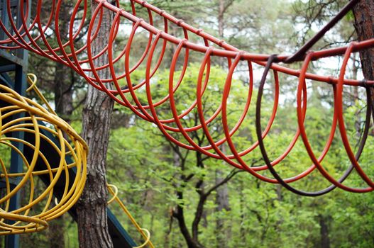 Colorful children playground in the city park without children