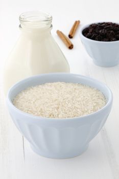 Delicious rice pudding ingredients, used to make one of the most famous and delicious desserts ever.